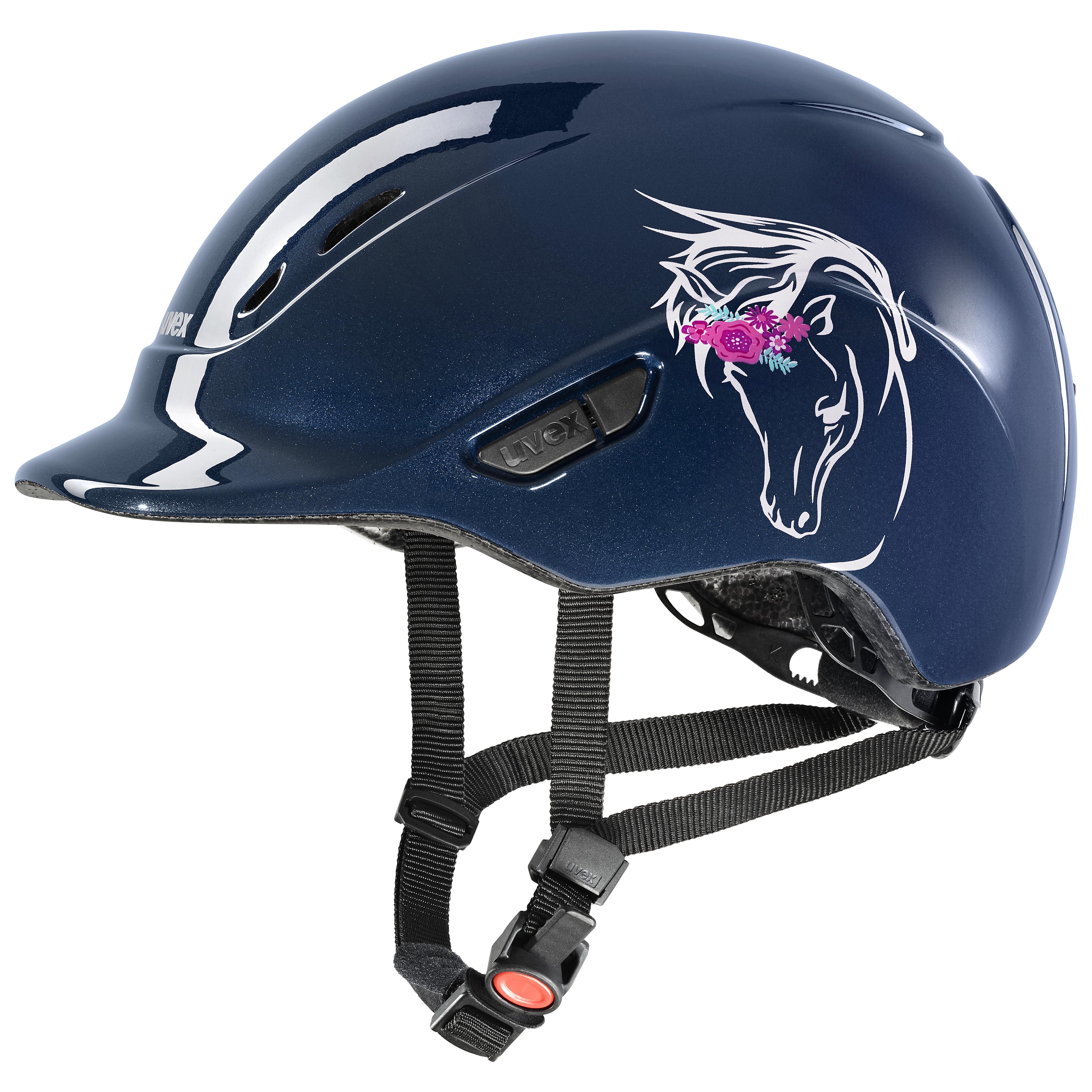Uvex - Shiny Flower Navy - Verstellbarer Kinderreithelm Größe 49-54 cm